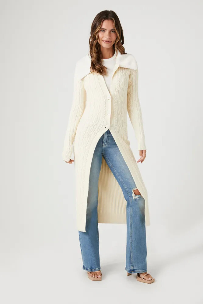 Faux Fur-Trim Cardigan Sweater