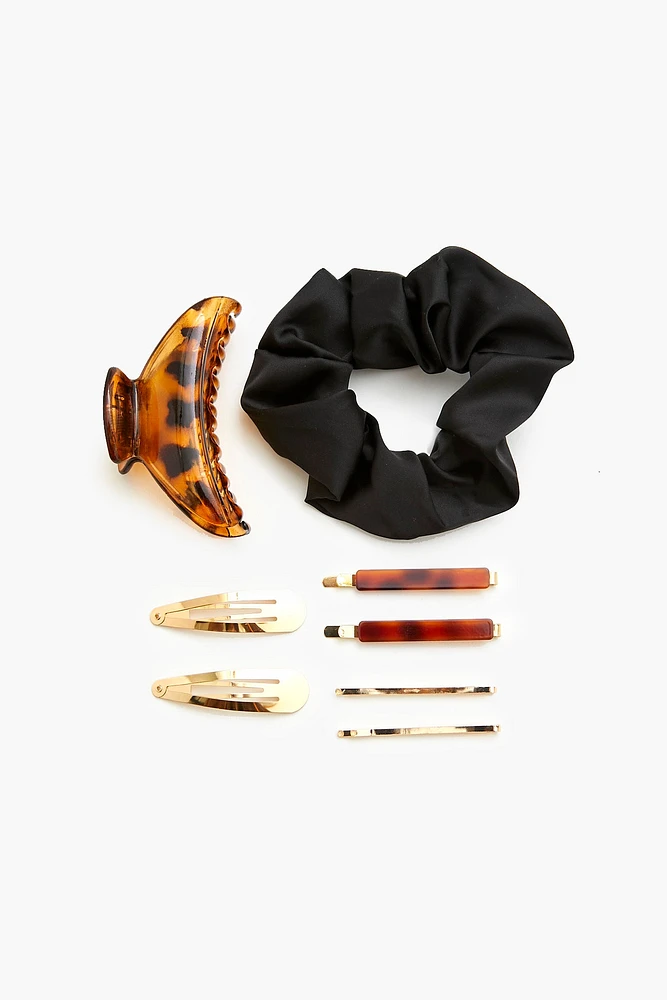 Tortoiseshell Hair Clip and Scrunchie Set (8 pcs)