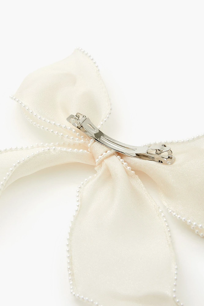 Faux Pearl Bow Hair Barrette