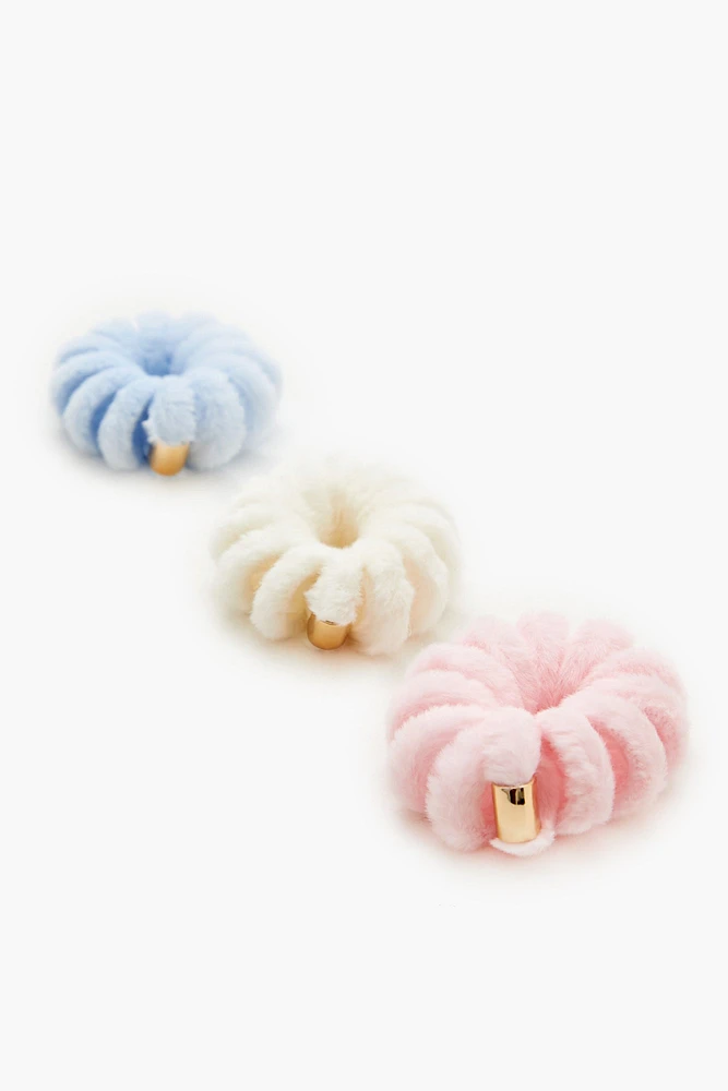 Faux Fur Spiral Hair Tie Set (3 Pcs)