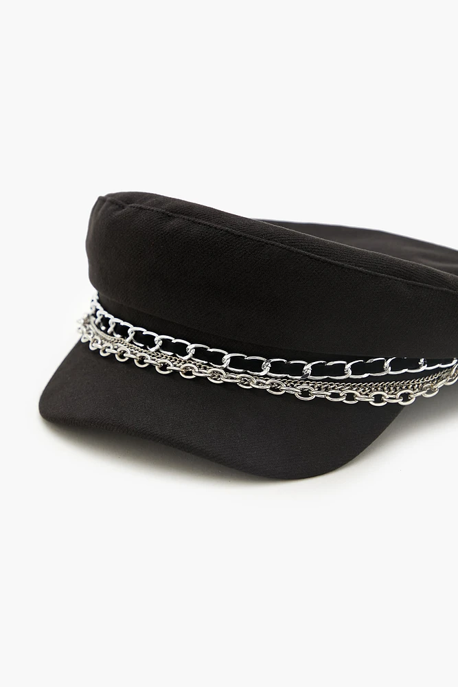 Tiered Chain-Trim Cabbie Hat