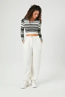 Seamless Striped Knit Long Sleeve Crop Top