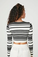 Seamless Striped Knit Long Sleeve Crop Top