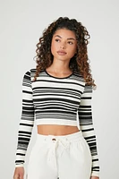 Seamless Striped Knit Long Sleeve Crop Top