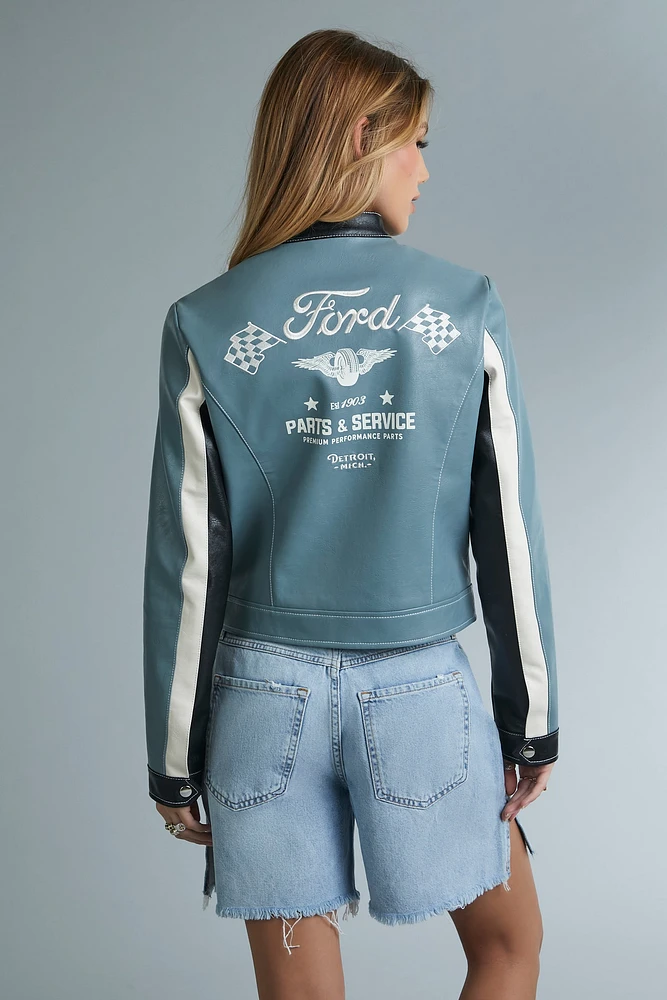 Ford Faux Leather Racecar Jacket