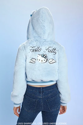 Faux Fur Angel Hello Kitty Zip-Up Hoodie