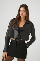 Faux Leather Cropped Moto Jacket