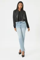 Faux Leather Cropped Bomber Jacket