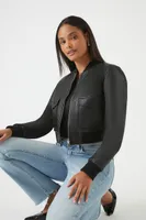 Faux Leather Cropped Bomber Jacket