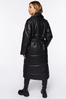 Faux Leather Longline Puffer Coat