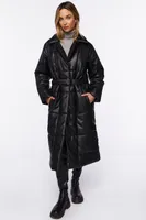 Faux Leather Longline Puffer Coat