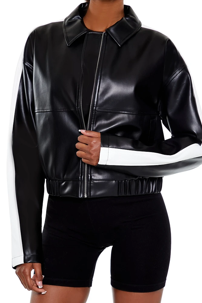 Blouson de style moto court avec blocs couleurs