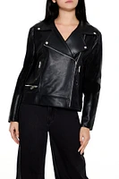 Blouson de style moto en similicuir avec fermeture à glissière