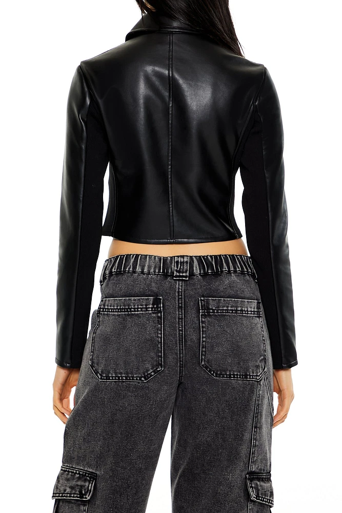 Faux Leather Cropped Moto Jacket