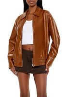 Faux Leather Zip-Up Bomber Jacket