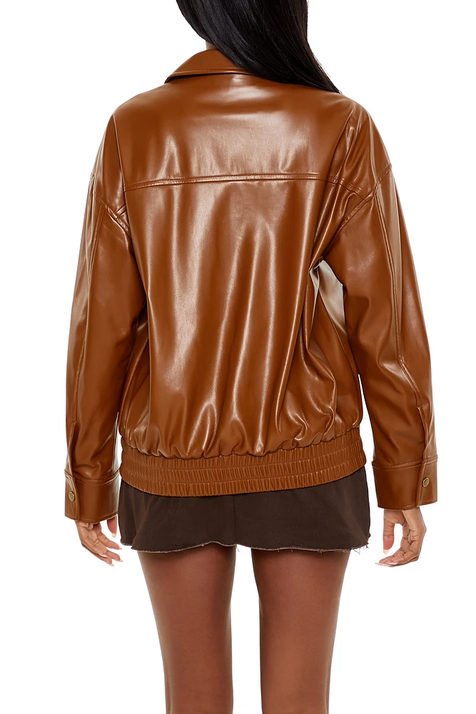 Faux Leather Zip-Up Bomber Jacket