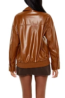 Faux Leather Zip-Up Bomber Jacket