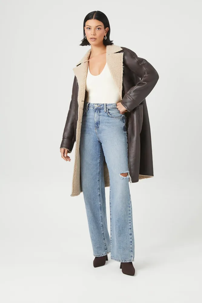 Faux Leather Sherpa Trim Jacket