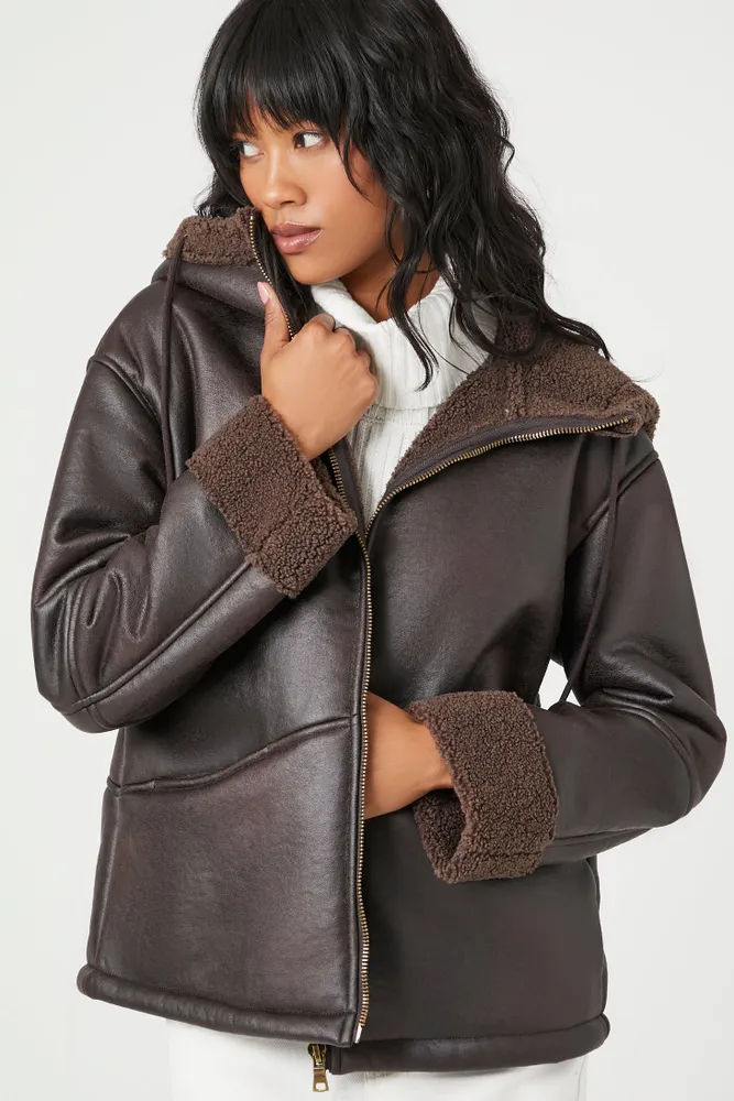 Forever 21 Hooded Faux Leather Jacket