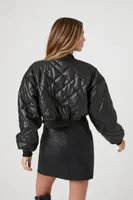 Faux Leather Cropped Bomber Jacket