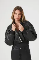 Faux Leather Cropped Bomber Jacket