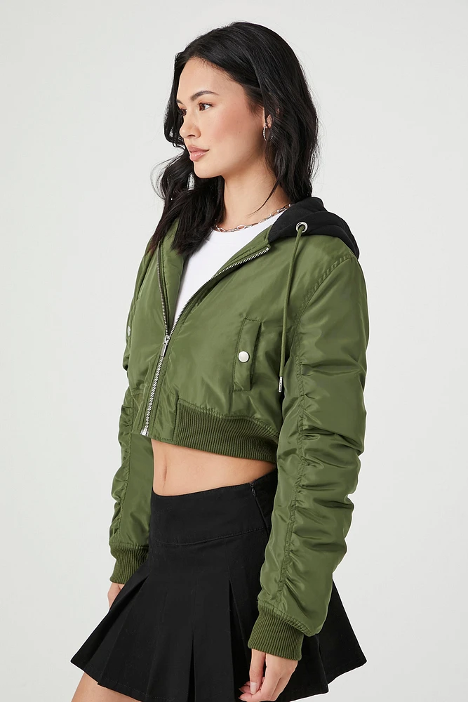 Hooded Cropped Bomber Jacket