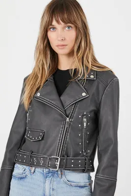Studded Faux Leather Moto Jacket