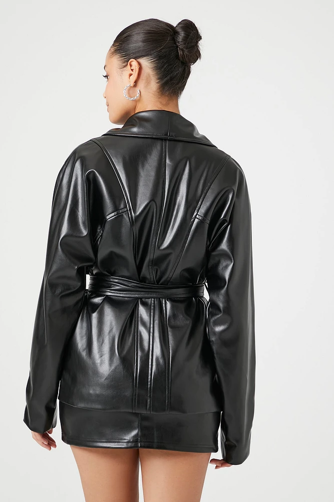 Faux Leather Wrap Jacket