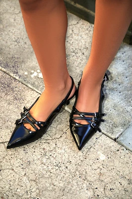 Buckled Pointed Toe Kitten Heels