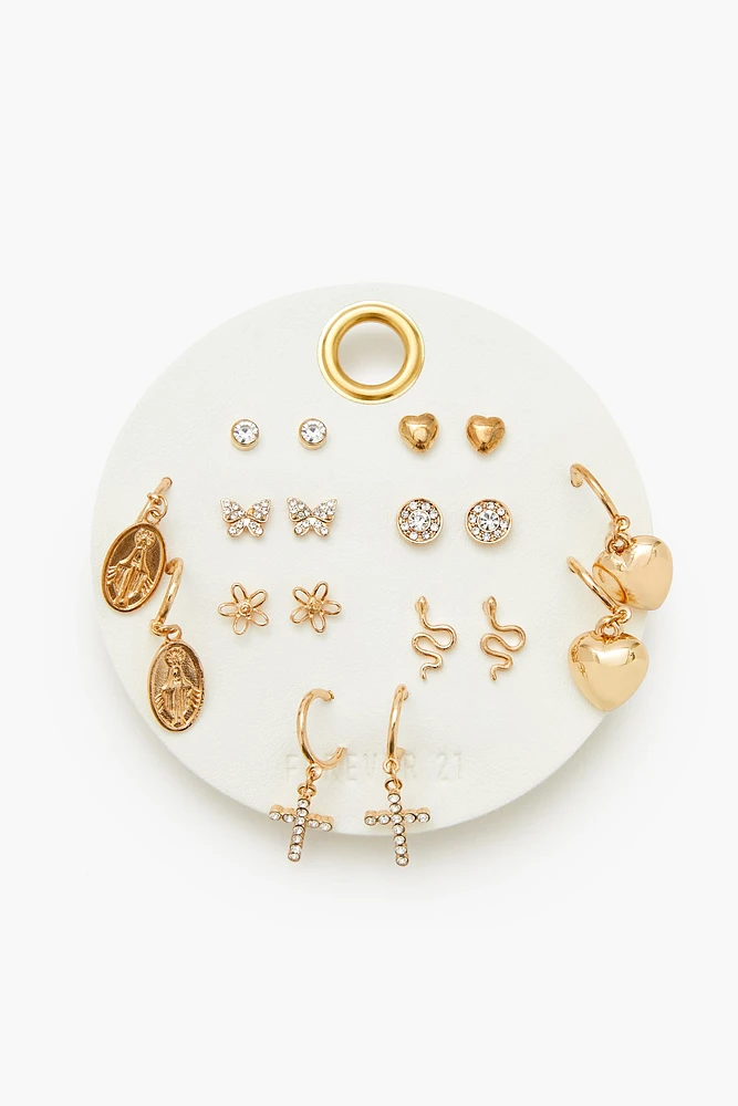 Assorted Rhinestone Stud & Hoop Earring Set (9 Pairs)