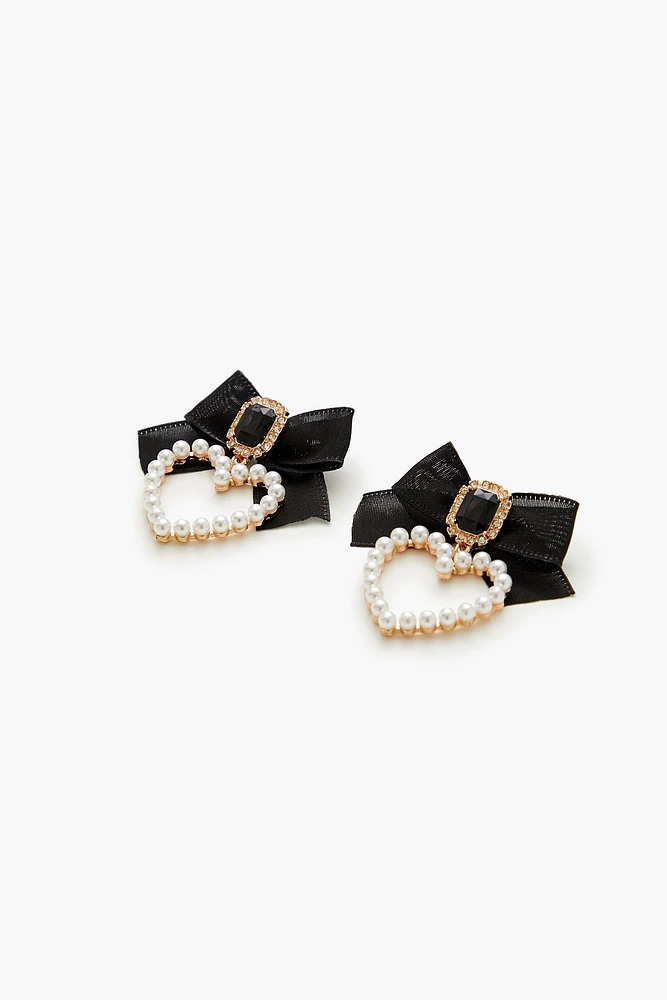 Faux Pearl Heart Drop Earrings