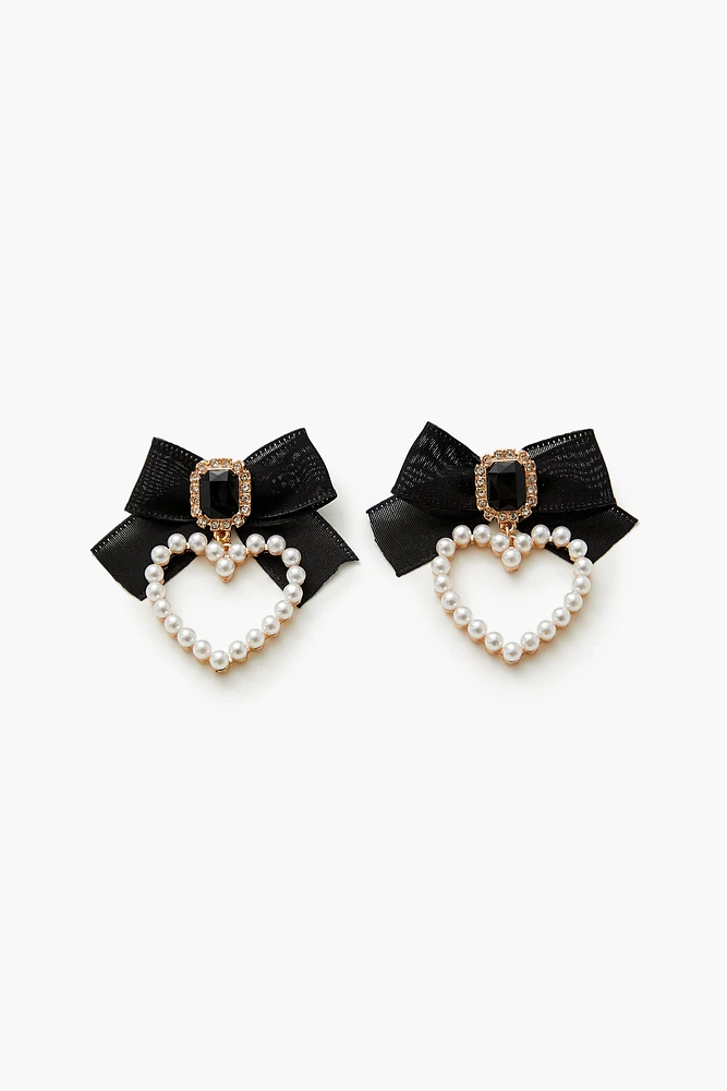 Faux Pearl Heart Drop Earrings