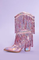 Iridescent Sequin Fringe Cowboy Boot