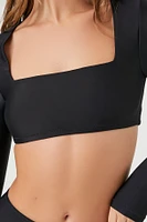 Square Neck Long Sleeve Bikini Top