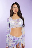 Oil Slick Print Mesh Top Cover Up