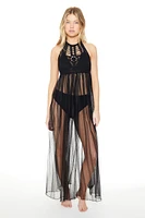 Crochet Sheer Halter Maxi Dress Cover Up