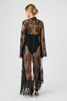 Sheer Floral Lace Kimono Cover Up