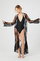 Kimono couvre-maillot en dentelle fleurie diaphane