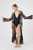 Sheer Floral Lace Kimono Cover Up