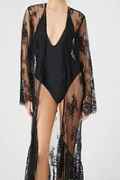 Kimono couvre-maillot en dentelle fleurie diaphane