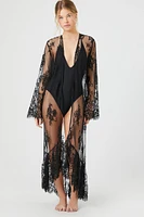 Sheer Floral Lace Kimono Cover Up