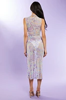 Oil Slick Print Mesh Dress Cover Up