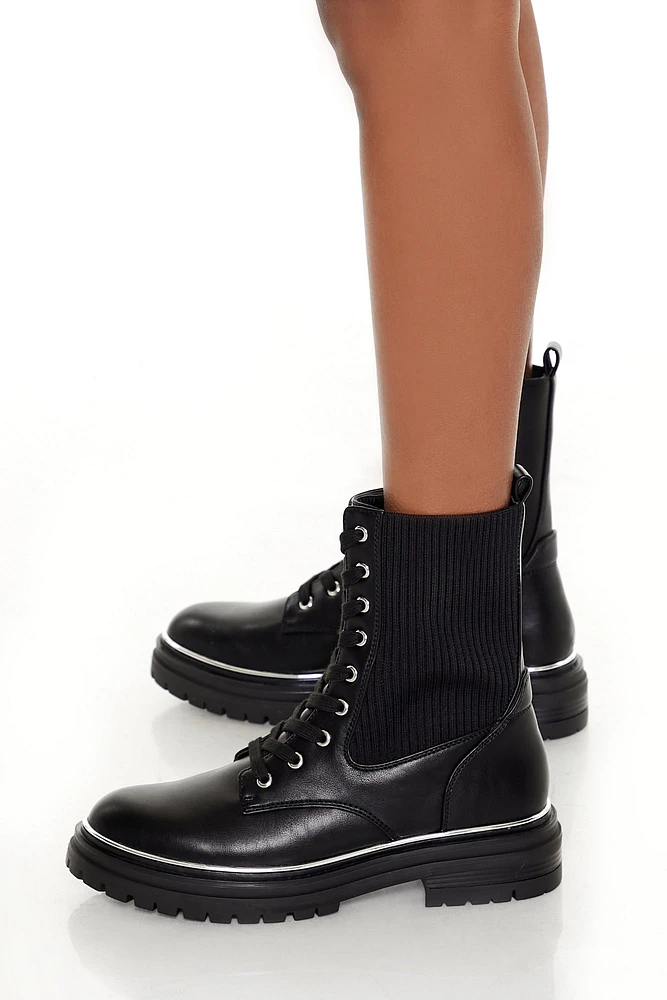 Faux Leather Combat Booties