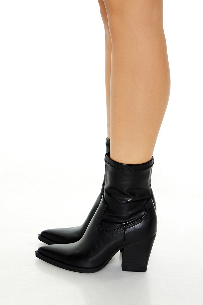 Faux Leather Pointed Toe Booties