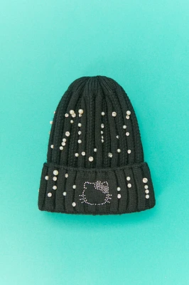 Tuque Ã  imprimÃ© Hello Kitty avec similiperles et pierres du Rhin