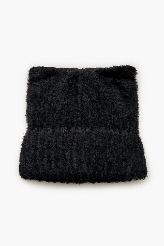 Tuque en tricot pelucheux avec oreilles de chat