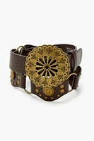 Etched Buckle Faux Leather Belt