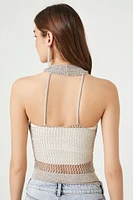 Sheer Crochet Mock Neck Top