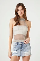 Sheer Crochet Mock Neck Top