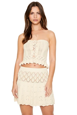 Pointelle Knit Lace Up Tube Top